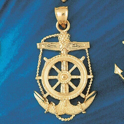 Ship Anchor with Wheel Pendant Necklace Charm Bracelet in Yellow, White or Rose Gold 1099