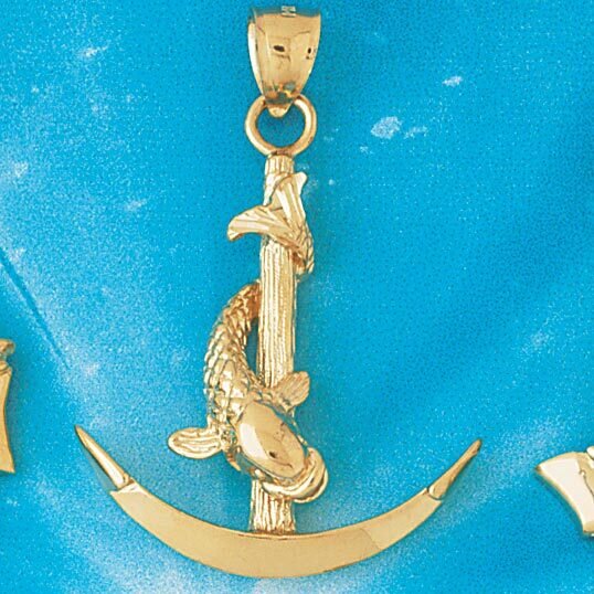 Ship Anchor with Goldfish Pendant Necklace Charm Bracelet in Yellow, White or Rose Gold 1128