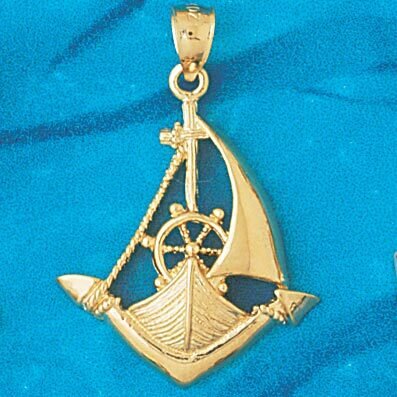 Sailboat Pendant Necklace Charm Bracelet in Yellow, White or Rose Gold 1138