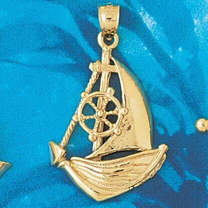 Sailboat Pendant Necklace Charm Bracelet in Yellow, White or Rose Gold 1139