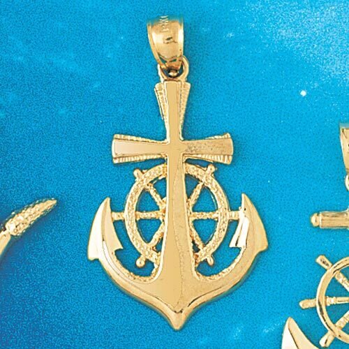 Ship Anchor with Wheel Pendant Necklace Charm Bracelet in Yellow, White or Rose Gold 1179