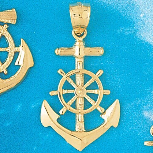Ship Anchor with Wheel Pendant Necklace Charm Bracelet in Yellow, White or Rose Gold 1180