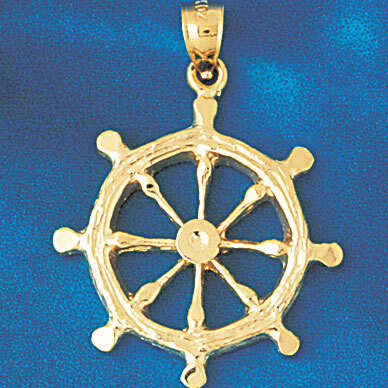 Ship Wheel Pendant Necklace Charm Bracelet in Yellow, White or Rose Gold 1189