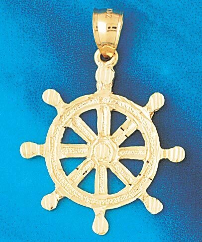 Ship Wheel Pendant Necklace Charm Bracelet in Yellow, White or Rose Gold 1193