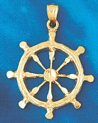 Ship Wheel Pendant Necklace Charm Bracelet in Yellow, White or Rose Gold 1194