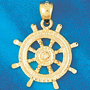 Ship Wheel Pendant Necklace Charm Bracelet in Yellow, White or Rose Gold 1195