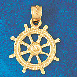 Ship Wheel Pendant Necklace Charm Bracelet in Yellow, White or Rose Gold 1196