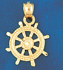 Ship Wheel Pendant Necklace Charm Bracelet in Yellow, White or Rose Gold 1197