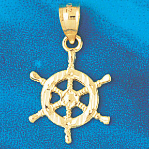 Ship Wheel Pendant Necklace Charm Bracelet in Yellow, White or Rose Gold 1200