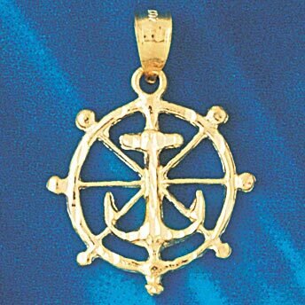 Ship Wheel Pendant Necklace Charm Bracelet in Yellow, White or Rose Gold 1203