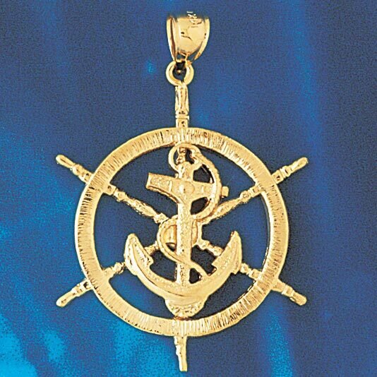 Ship Wheel Pendant Necklace Charm Bracelet in Yellow, White or Rose Gold 1204