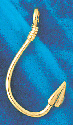 Dazzlers Jewelry Fishing Hook Dimensional Pendant Necklace Charm Bracelet in Yellow, White or Rose …