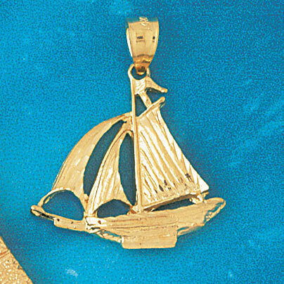 Sailboat Dimensional Pendant Necklace Charm Bracelet in Yellow, White or Rose Gold 1225
