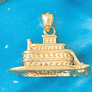 Cruise Ship Pendant Necklace Charm Bracelet in Yellow, White or Rose Gold 1294