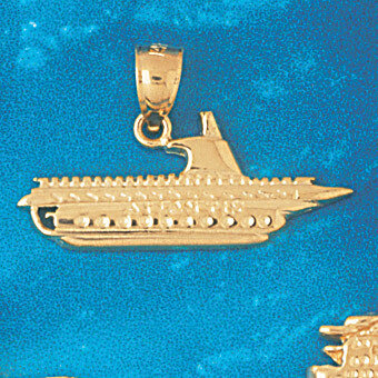 Cruise Ship Pendant Necklace Charm Bracelet in Yellow, White or Rose Gold 1297