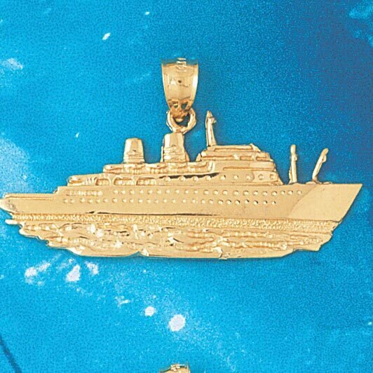 Cruise Ship Pendant Necklace Charm Bracelet in Yellow, White or Rose Gold 1303