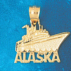 Cruise Ship Alaska Pendant Necklace Charm Bracelet in Yellow, White or Rose Gold 1307