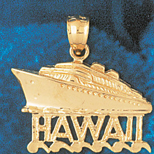 Cruise Ship Hawaii Pendant Necklace Charm Bracelet in Yellow, White or Rose Gold 1317