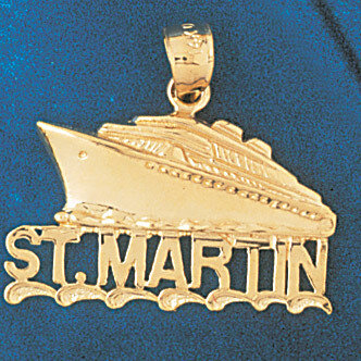 Cruise Ship Saint Martin Pendant Necklace Charm Bracelet in Yellow, White or Rose Gold 1319