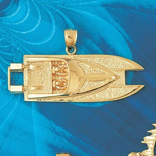 Racing Boat Pendant Necklace Charm Bracelet in Yellow, White or Rose Gold 1325