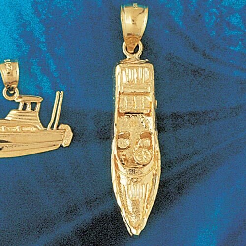 Racing Boat Dimensional Pendant Necklace Charm Bracelet in Yellow, White or Rose Gold 1342