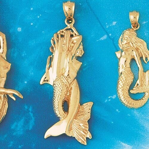 Mermaid Pendant Necklace Charm Bracelet in Yellow, White or Rose Gold 1358