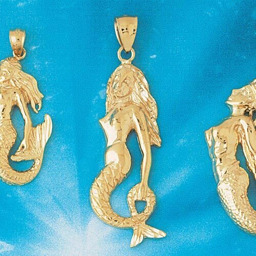 Mermaid Pendant Necklace Charm Bracelet in Yellow, White or Rose Gold 1360