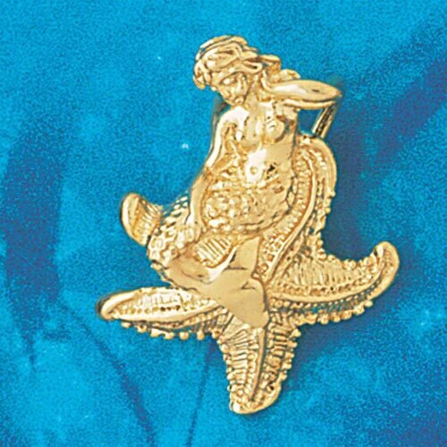 Mermaid on Star Fish Dimensional Pendant Necklace Charm Bracelet in Yellow, White or Rose Gold 1368