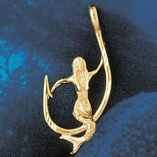 Dazzlers Jewelry Mermaid on Hook Pendant Necklace Charm Bracelet in Yellow, White or Rose Gold 1380…