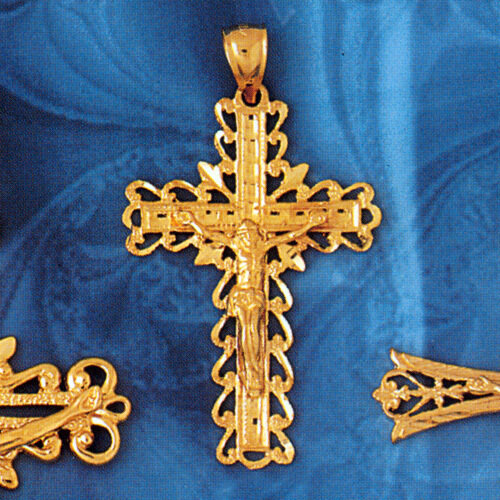 Cross with Jesus Figurine Pendant Necklace Charm Bracelet in Yellow, White or Rose Gold 8364
