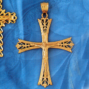 Cross with Jesus Figurine Pendant Necklace Charm Bracelet in Yellow, White or Rose Gold 8365