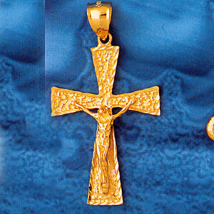 Cross with Jesus Figurine Pendant Necklace Charm Bracelet in Yellow, White or Rose Gold 8378