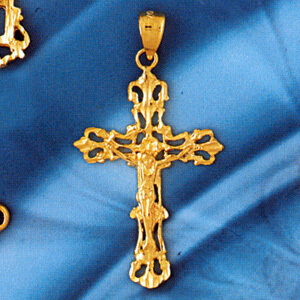 Cross with Jesus Figurine Pendant Necklace Charm Bracelet in Yellow, White or Rose Gold 8382