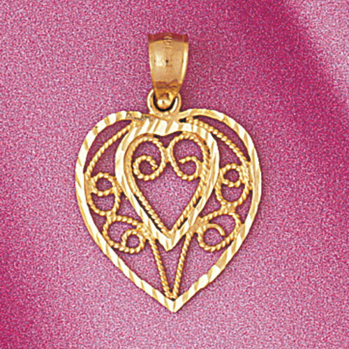 Heart Pendant Necklace Charm Bracelet in Yellow, White or Rose Gold 3790