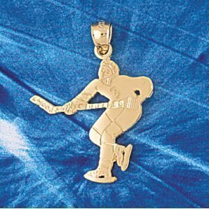 Hockey Player Pendant Necklace Charm Bracelet in Yellow, White or Rose Gold 3580