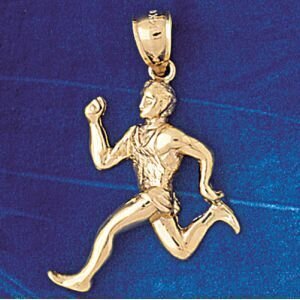 Running Figure Pendant Necklace Charm Bracelet in Yellow, White or Rose Gold 3590
