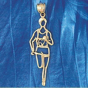 Running Figure Pendant Necklace Charm Bracelet in Yellow, White or Rose Gold 3595