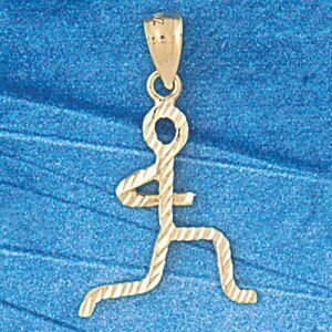 Running Figure Pendant Necklace Charm Bracelet in Yellow, White or Rose Gold 3598