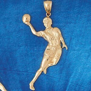 Basketball Player Pendant Necklace Charm Bracelet in Yellow, White or Rose Gold 3217