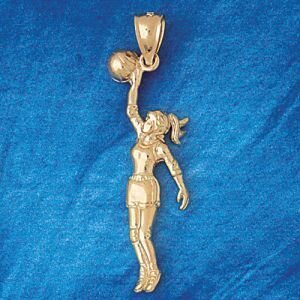 Basketball Player Pendant Necklace Charm Bracelet in Yellow, White or Rose Gold 3218