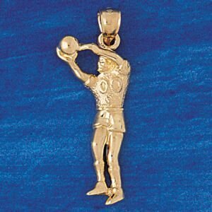 Basketball Player Pendant Necklace Charm Bracelet in Yellow, White or Rose Gold 3227