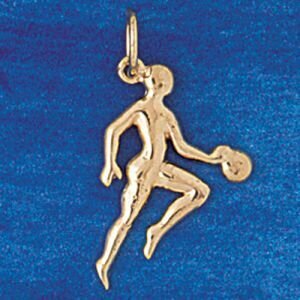 Basketball Player Pendant Necklace Charm Bracelet in Yellow, White or Rose Gold 3229