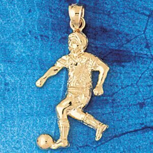 Soccer Player Pendant Necklace Charm Bracelet in Yellow, White or Rose Gold 3259