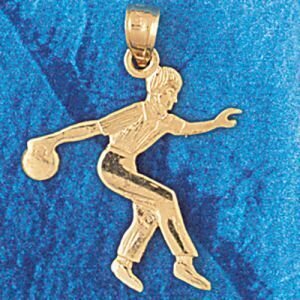 Bowling Player Pendant Necklace Charm Bracelet in Yellow, White or Rose Gold 3279