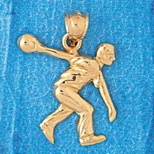 Bowling Player Pendant Necklace Charm Bracelet in Yellow, White or Rose Gold 3280