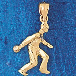 Bowling Player Pendant Necklace Charm Bracelet in Yellow, White or Rose Gold 3281