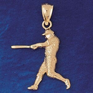 Baseball Player Pendant Necklace Charm Bracelet in Yellow, White or Rose Gold 3319