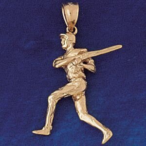 Baseball Player Pendant Necklace Charm Bracelet in Yellow, White or Rose Gold 3320