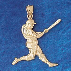 Baseball Player Pendant Necklace Charm Bracelet in Yellow, White or Rose Gold 3322