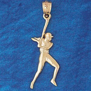 Baseball Player Pendant Necklace Charm Bracelet in Yellow, White or Rose Gold 3323